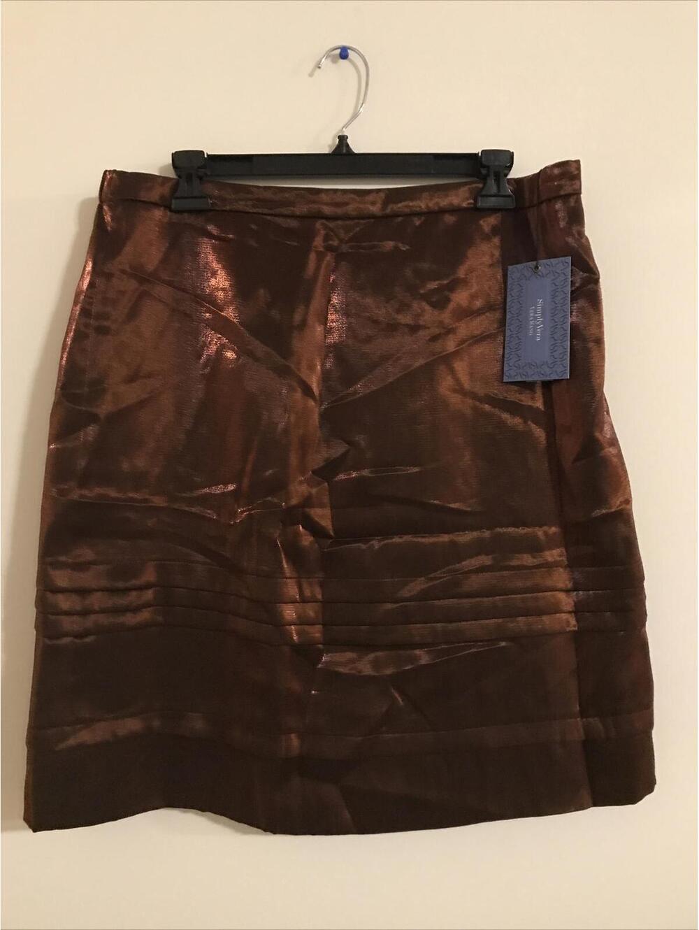 Simply Vera Womens Size 14 Knee Length Copper Colored Shiny Skirt NWT! M161